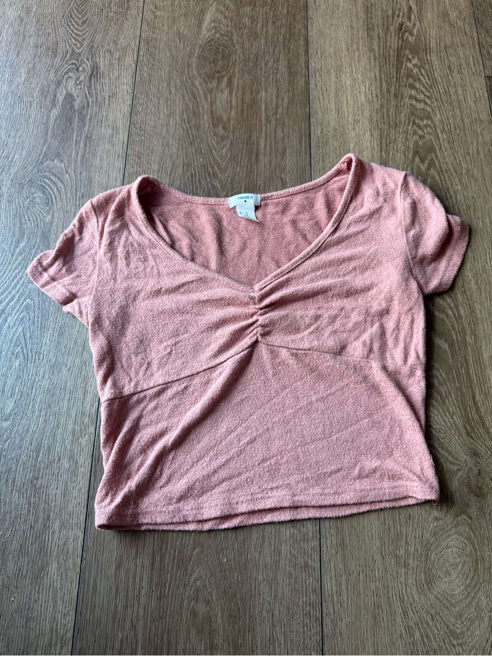 Forever 21 Rose Pink Ruched V-Neck Crop Top